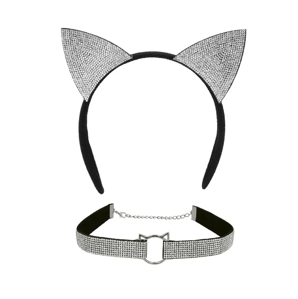 2 ACCESSOIRES CHAT SÉDUCTION SERRE-TÊTE COLLIER