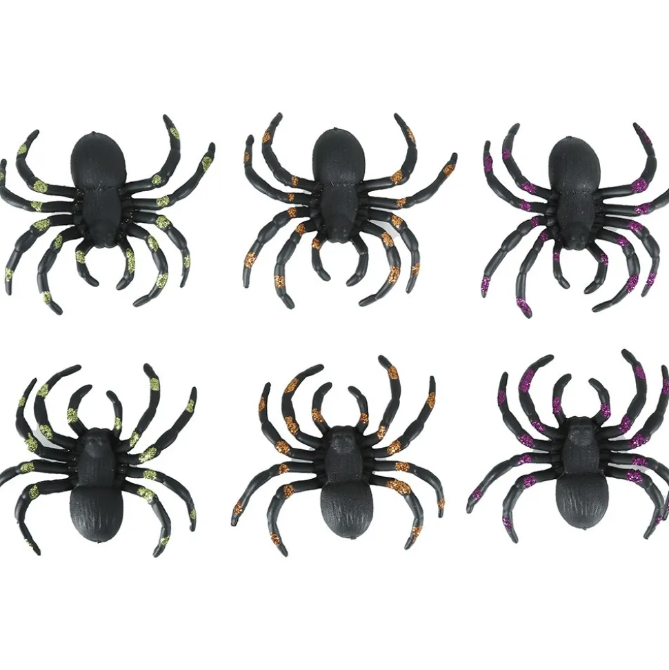 6 ARAIGNÉES PAILLETTES DÉCORATIVES PVC 7CM NOIR