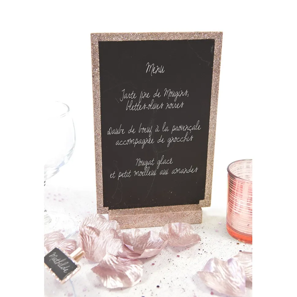 ARDOISE MENU DOUBLE FACE 19X12CM OR ROSE PAILLETÉ
