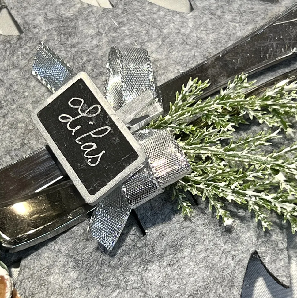12 ARDOISES BOIS SUR PINCE 4X2CM ARGENT