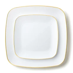 32 ASSIETTES CARRÉES PRESTIGES BLANCHES ET OR