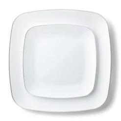 32 ASSIETTES CARRÉES PRESTIGES BLANCHES ET ARGENT