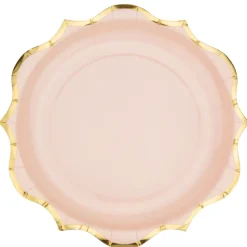 8 ASSIETTES CARTON 6 ACCOLADES OR 23CM ROSE POUDRÉ