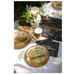 10 ASSIETTES CARTON ANNIVERSAIRE HOLO 22.5CM OR