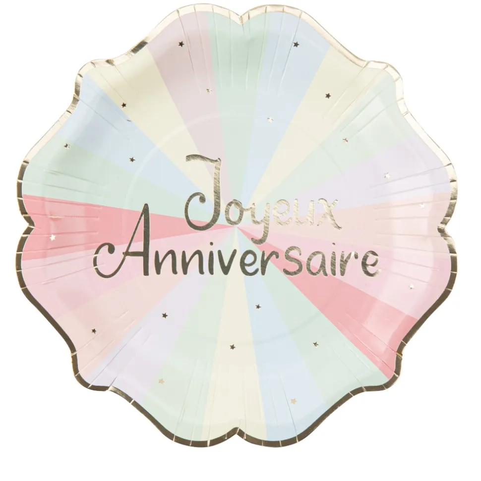 8 ASSIETTES CARTON ANNIVERSAIRE PASTEL PARTY 23CM