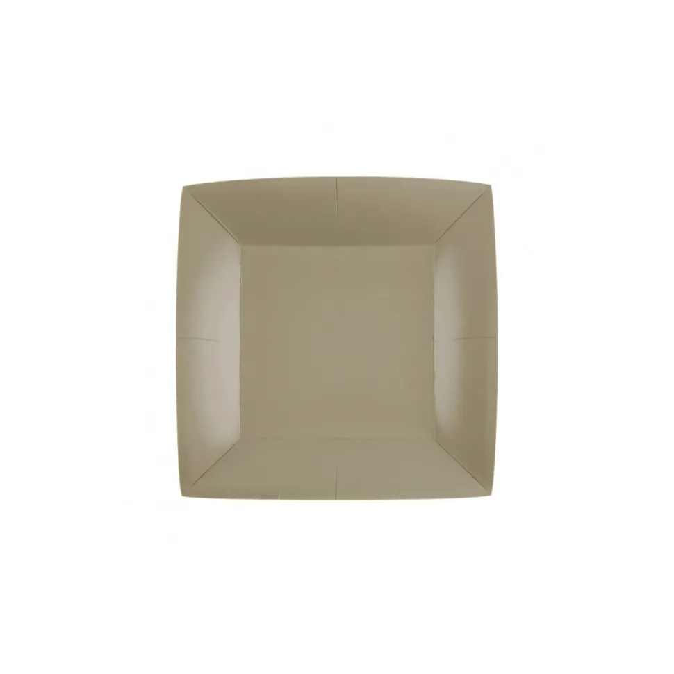 10 ASSIETTES CARTON BIO CARRÉES 18CM TAUPE