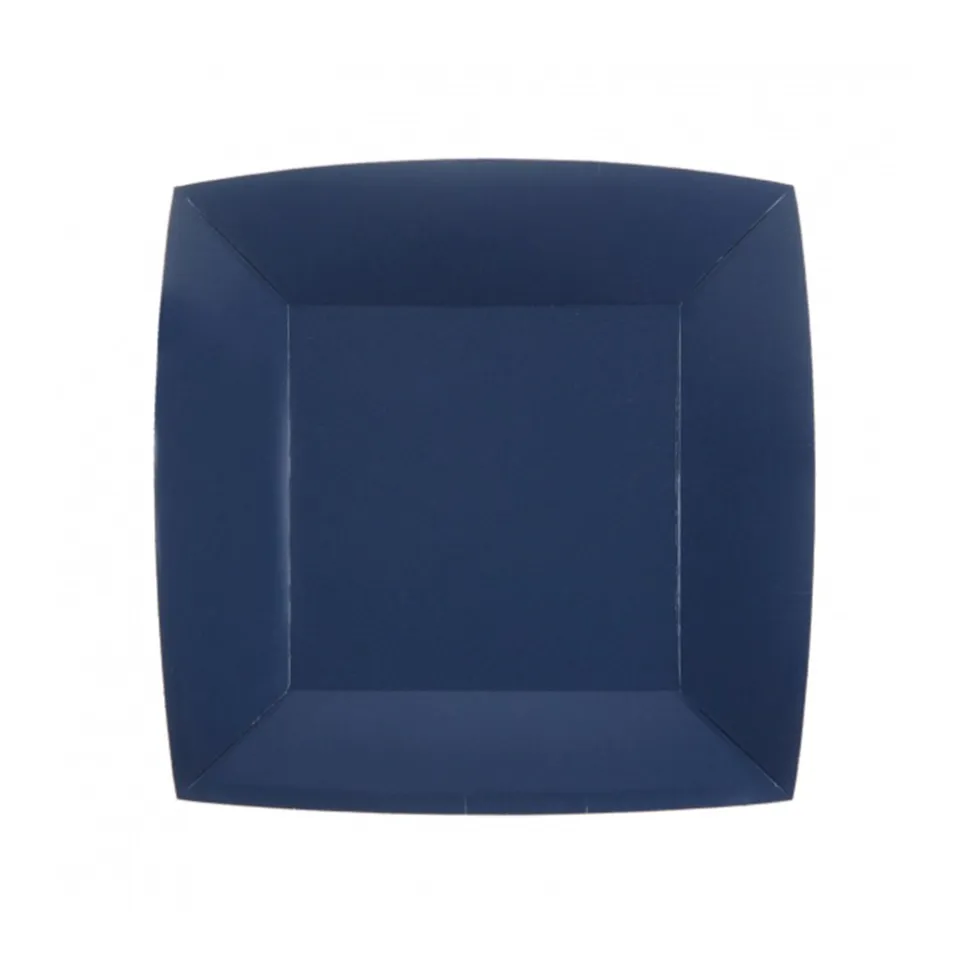 10 ASSIETTES CARTON BIO CARRÉES 23CM BLEU MARINE