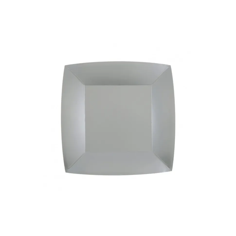 10 ASSIETTES CARTON BIO CARRÉES 18CM ARGENT