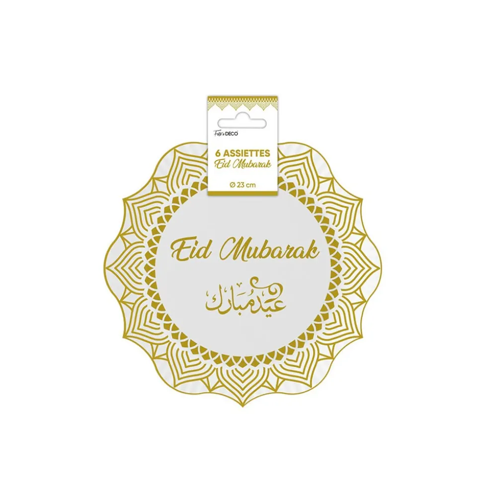 6 ASSIETTES CARTON EID MUBARAK 23CM OR
