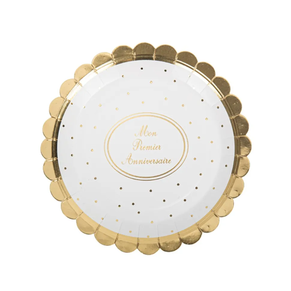 8 ASSIETTES CARTON 1ER ANNIVERSAIRE 23CM BLANC