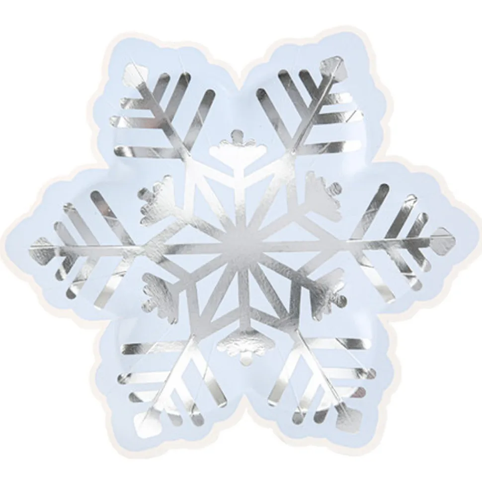8 ASSIETTES CARTON FLOCON ARGENT 23CM BLEU GLACIER