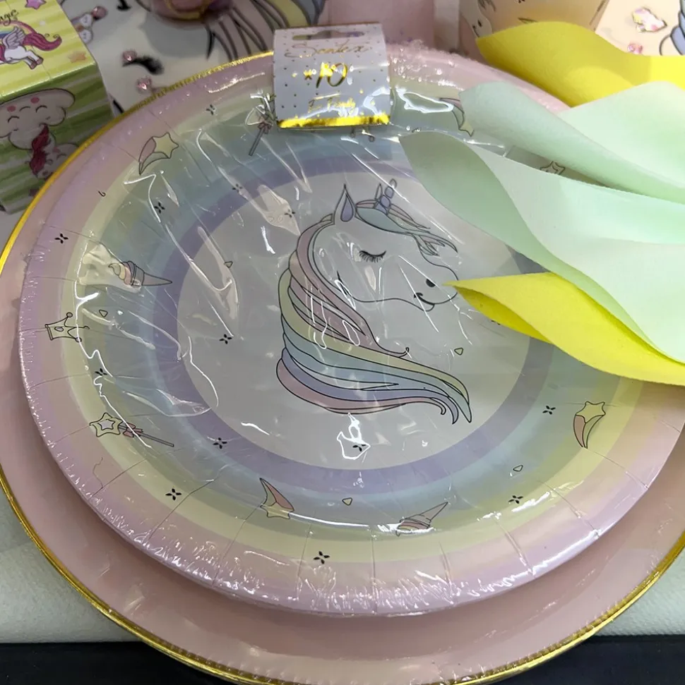 10 ASSIETTES CARTON LICORNE ARC-EN-CIEL 22.5CM