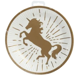 10 ASSIETTES CARTON LICORNE PARTY 23CM BLANC OR