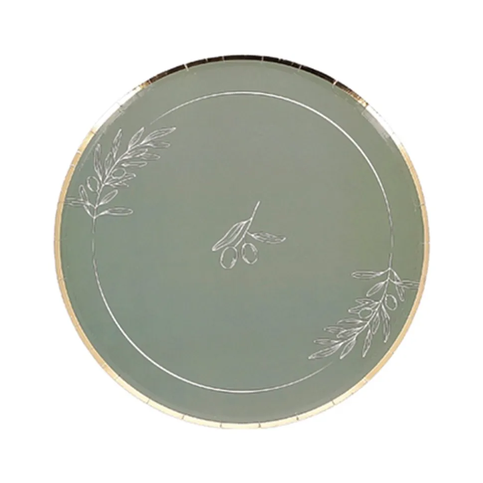 8 ASSIETTES CARTON OLIVIER 23CM VERT-DE-GRIS