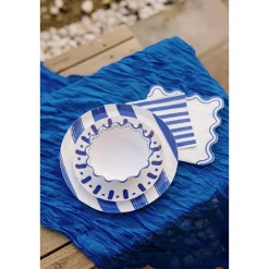 6 ASSIETTES CARTON RAYÉ DOLCE VITA 18CM BLEU BLANC