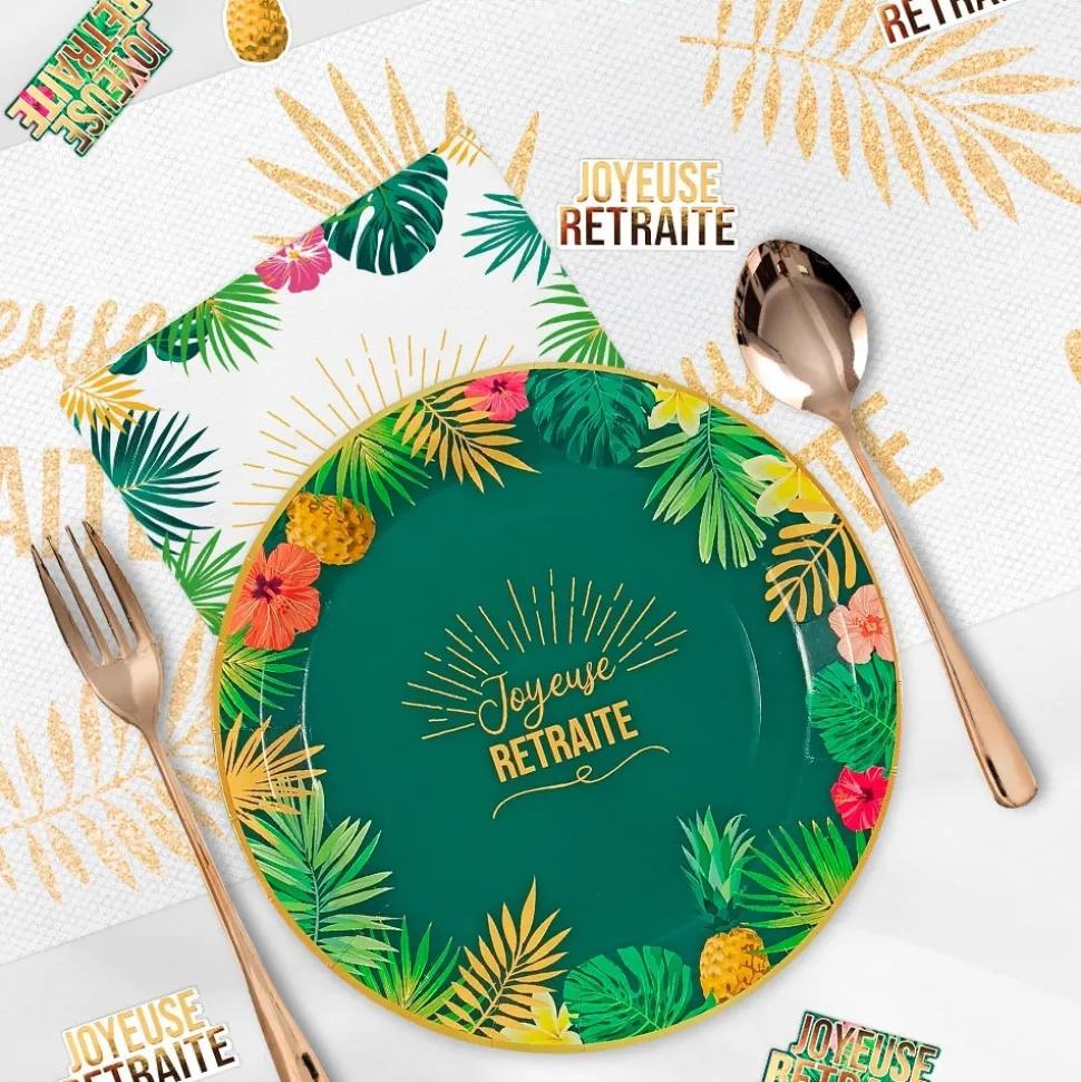 6 ASSIETTES CARTON RETRAITE TROPICAL 23CM VERT