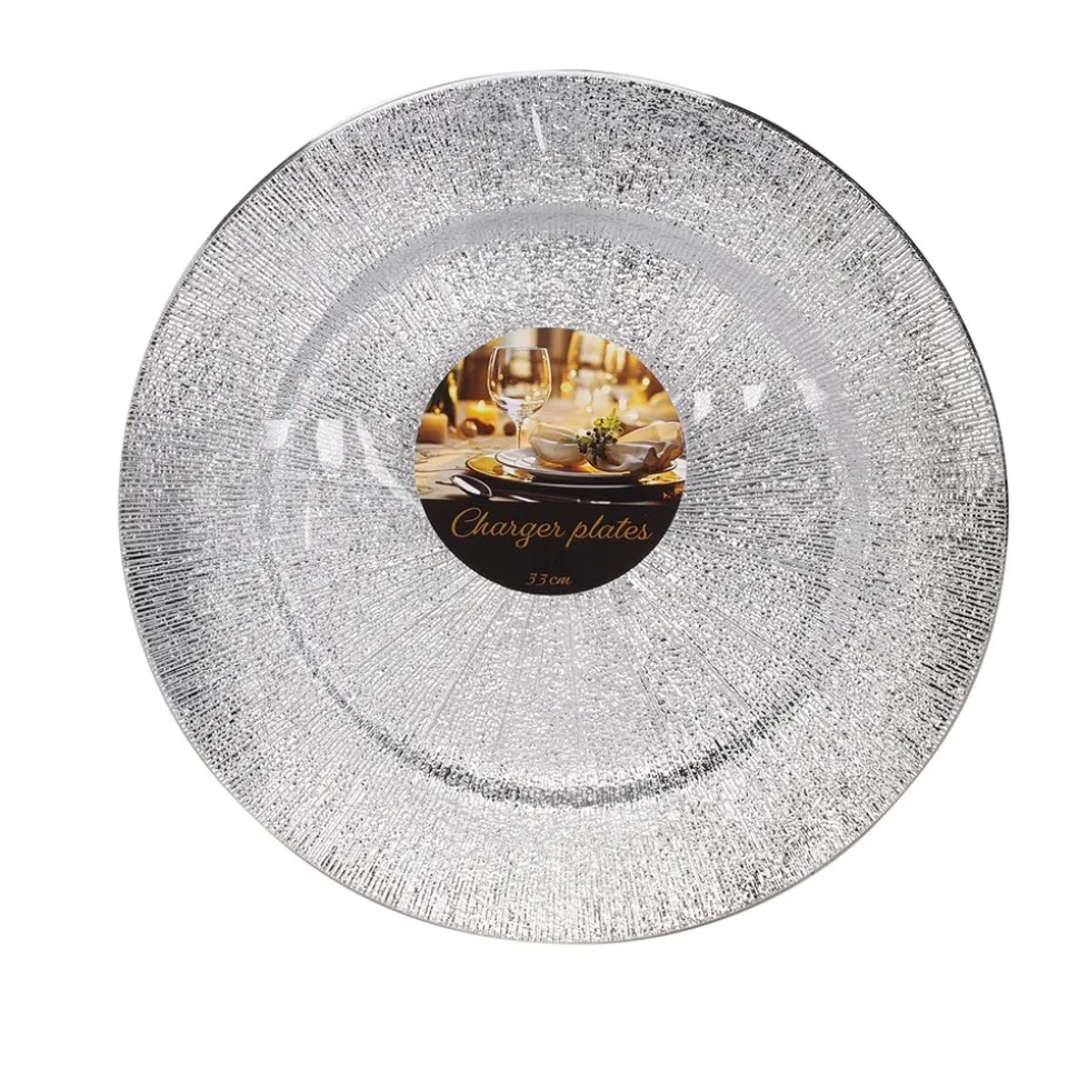 4 ASSIETTES DE PRÉSENTATION GLAMOUR 33CM ARGENT