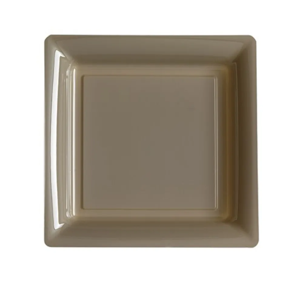 12 ASSIETTES À DESSERT CARRÉES RÉUTILISABLES 18CM TAUPE