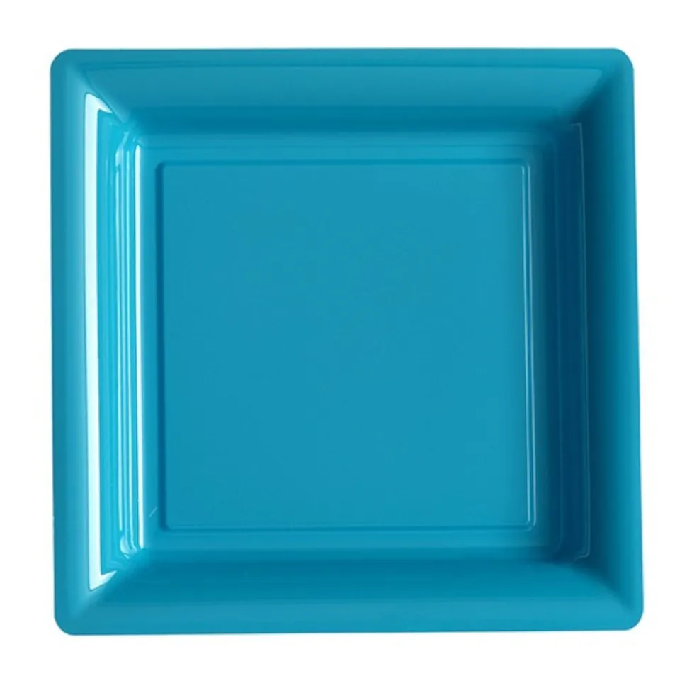12 ASSIETTES PLATES CARRÉES RÉUTILISABLES 24CM BLEU TURQUOISE