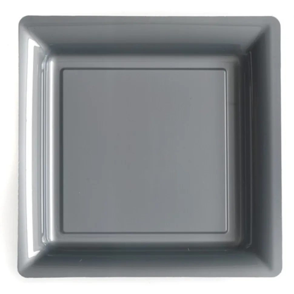 12 ASSIETTES PLATES CARRÉES RÉUTILISABLES 24CM GRIS