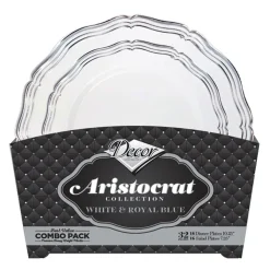 32 ASSIETTES RÉUTILISABLE ARISTOCRATE BLANC ARGENT