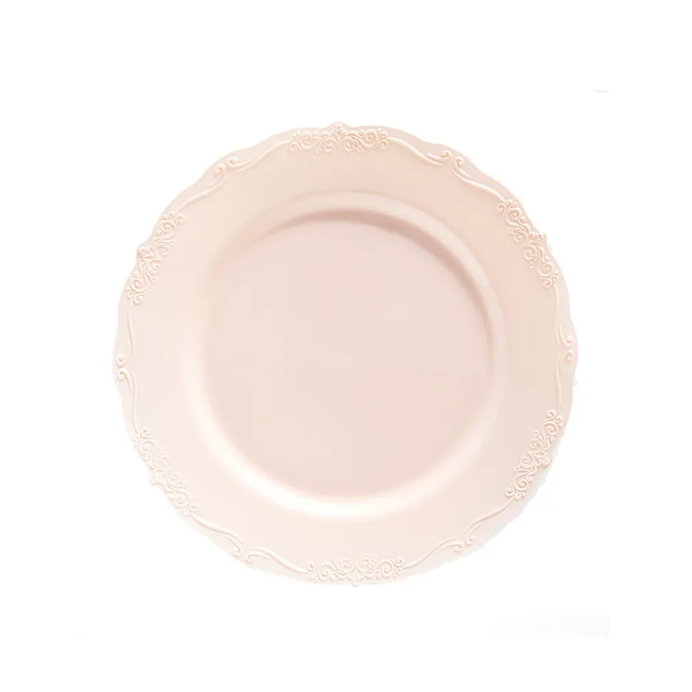 10 ASSIETTES RÉUTILISABLE BAROQUE 19CM VIEUX ROSE