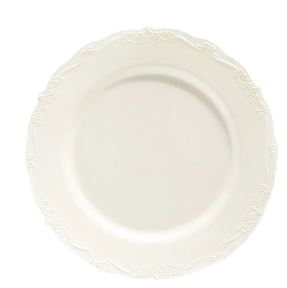 10 ASSIETTES RÉUTILISABLE BAROQUE 26CM CRÈME