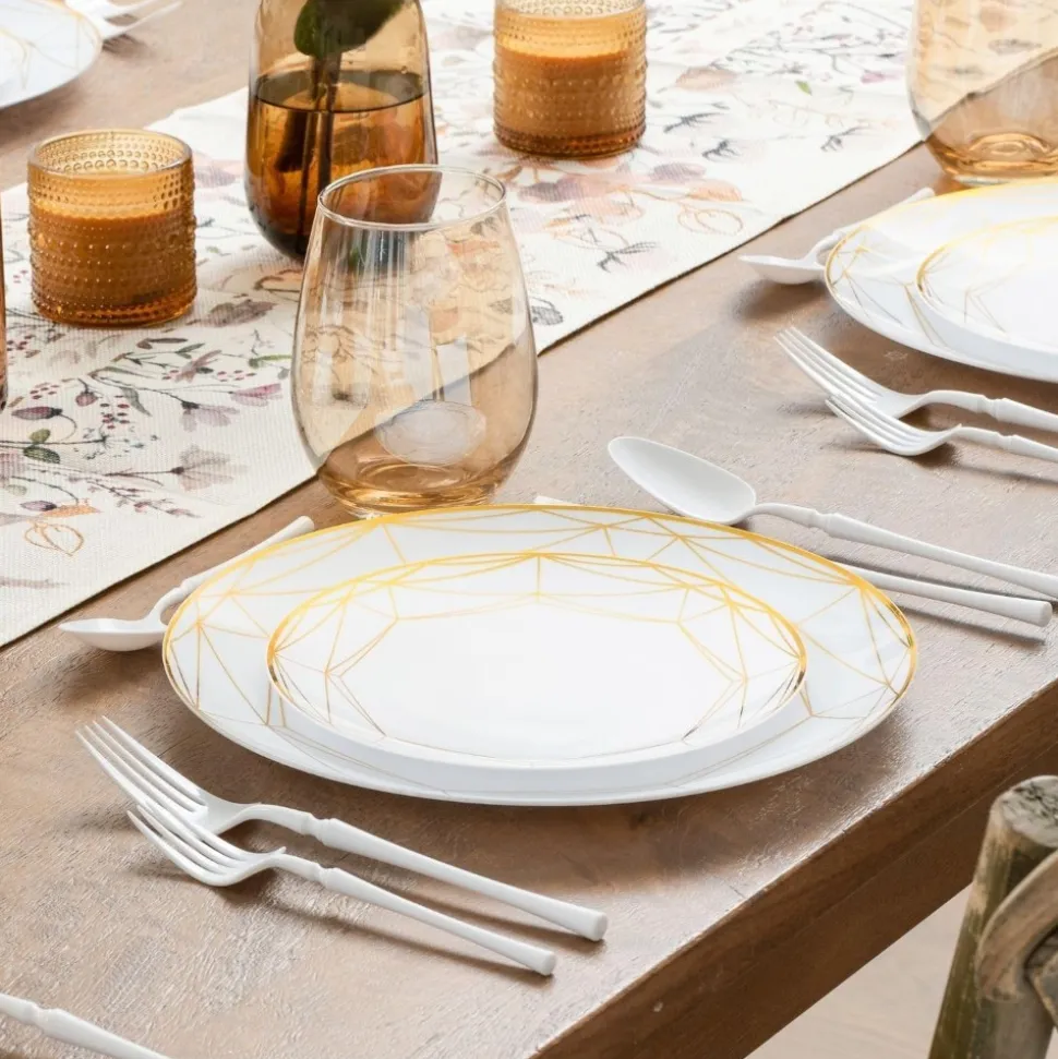 32 ASSIETTES RÉUTILISABLE METRIX BLANC OR