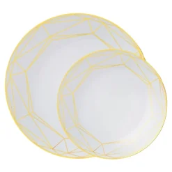 32 ASSIETTES RÉUTILISABLE METRIX BLANC OR