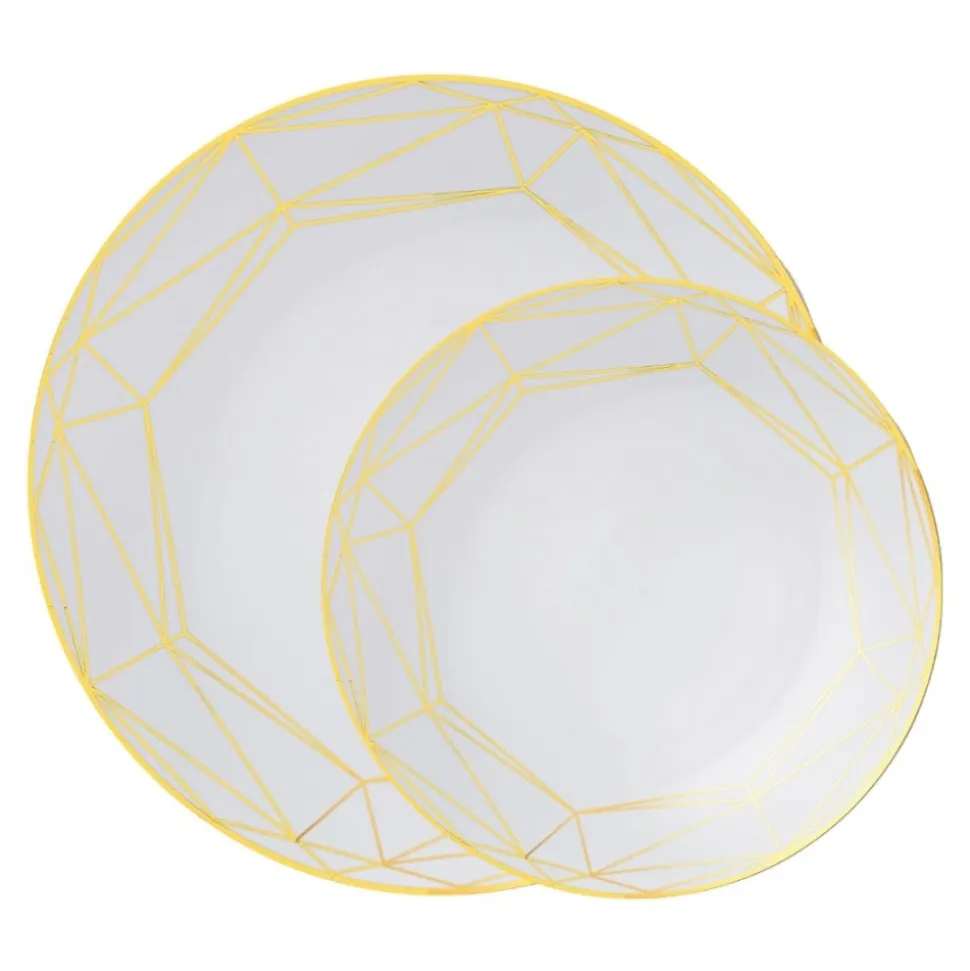 32 ASSIETTES RÉUTILISABLE METRIX BLANC OR