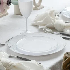 32 ASSIETTES RÉUTILISABLE METRIX BLANC ARGENT