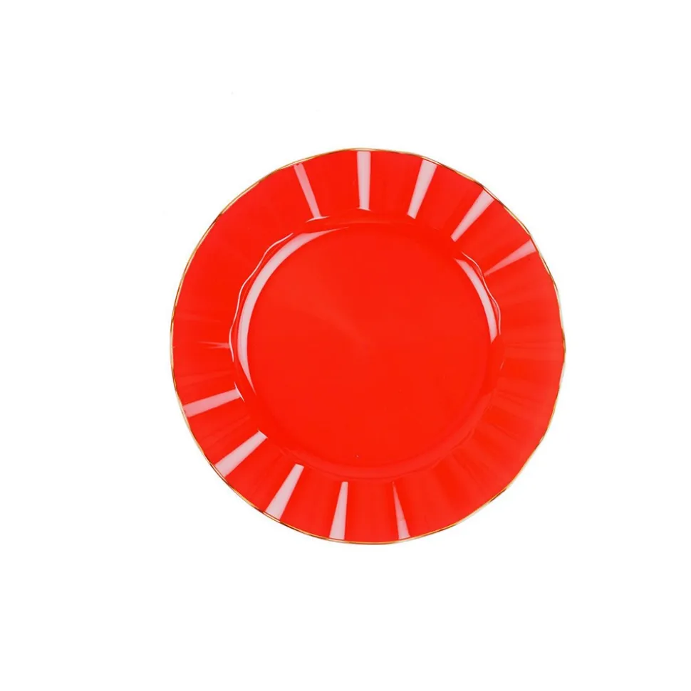 6 ASSIETTES RÉUTILISABLES BORD OR 19CM ROUGE