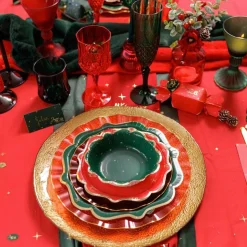 6 ASSIETTES RÉUTILISABLES BORD OR 26CM ROUGE