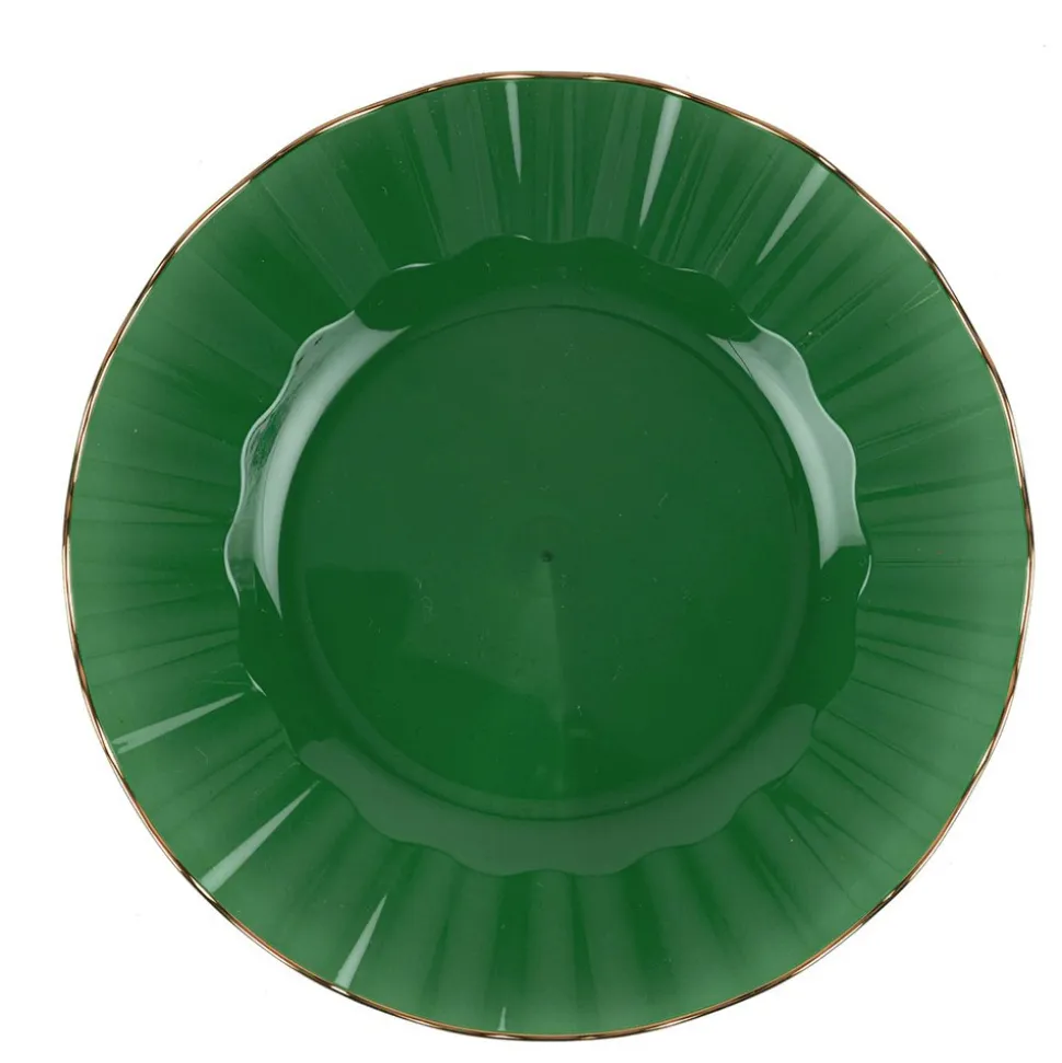 6 ASSIETTES RÉUTILISABLES BORD OR 19CM VERT ANGLAIS