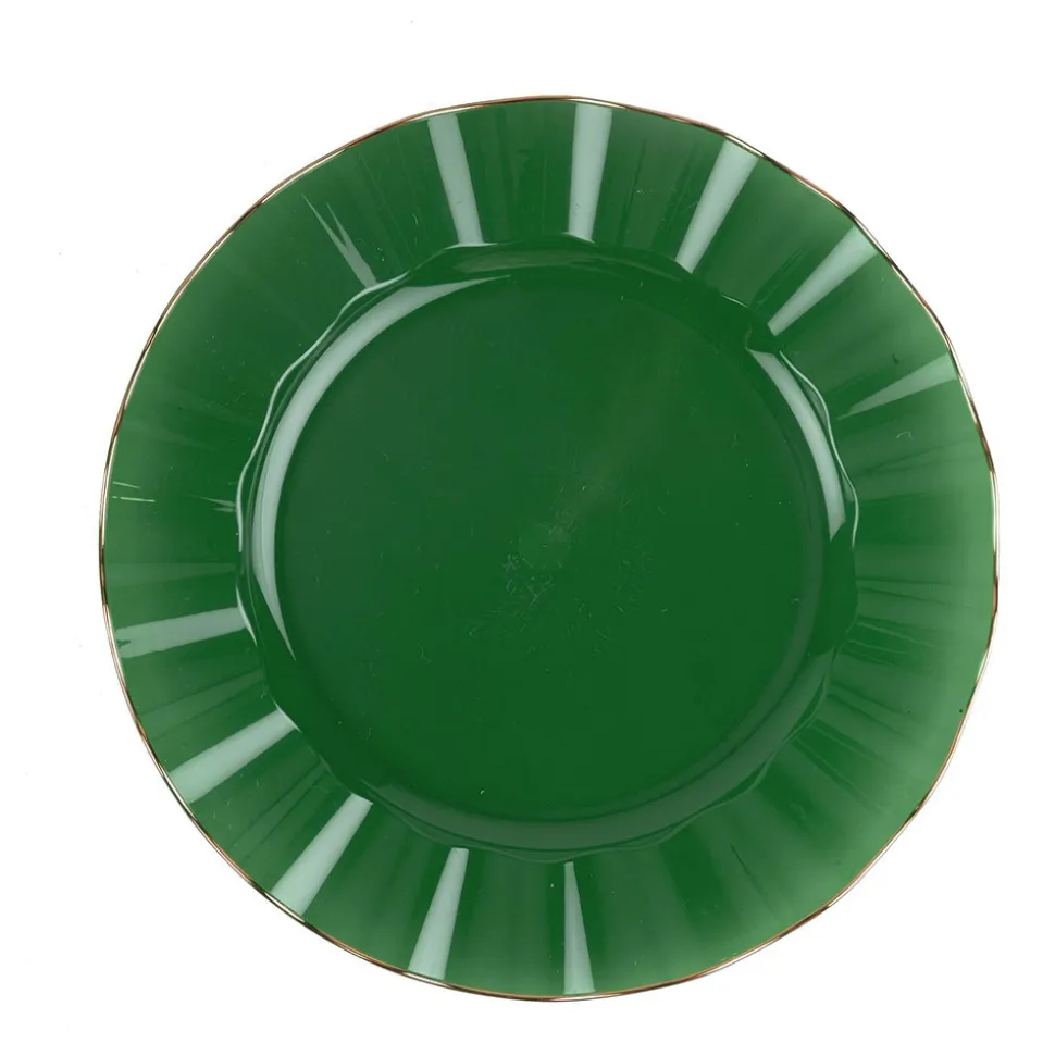 6 ASSIETTES RÉUTILISABLES BORD OR 26CM VERT ANGLAIS