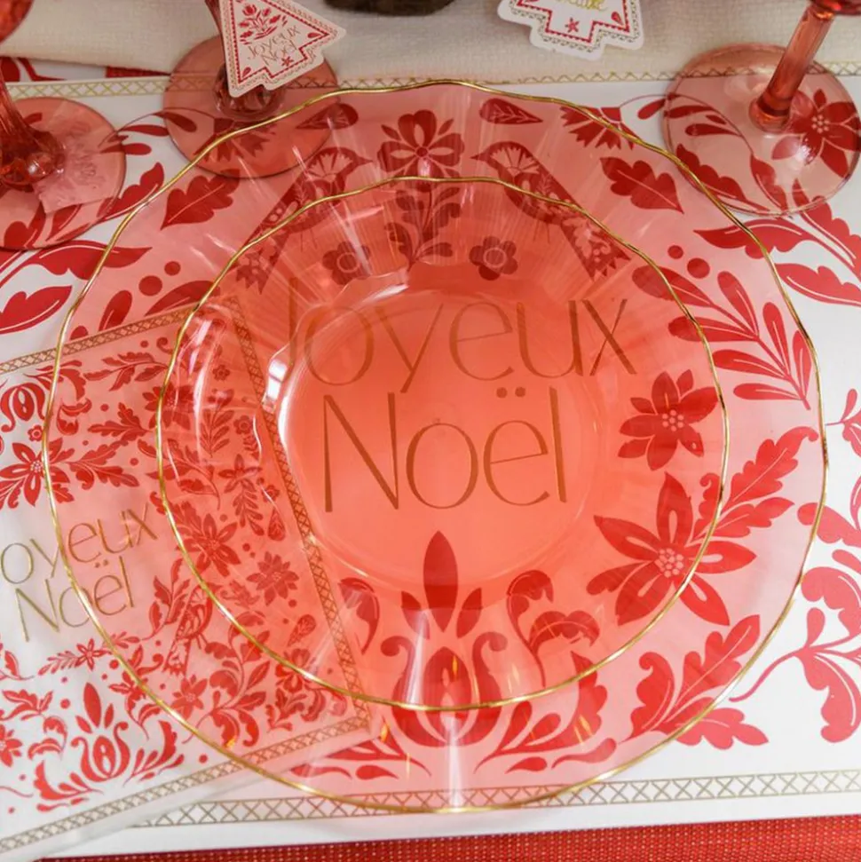 6 ASSIETTES RÉUTILISABLES BORD OR 26CM ROSE