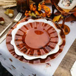 6 ASSIETTES RÉUTILISABLES BORD OR 19CM AMBRE