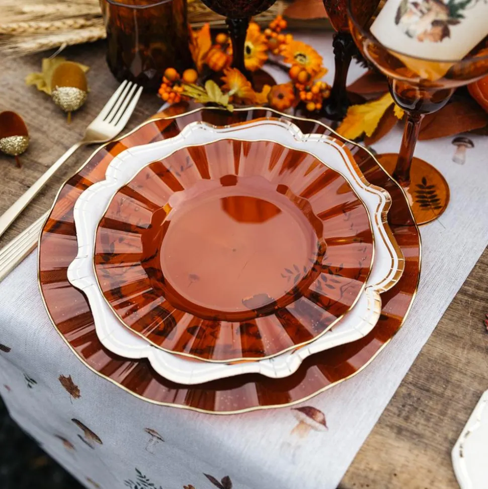 6 ASSIETTES RÉUTILISABLES BORD OR 19CM AMBRE