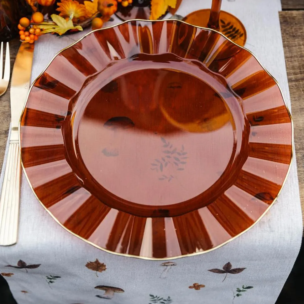 6 ASSIETTES RÉUTILISABLES BORD OR 26CM AMBRE