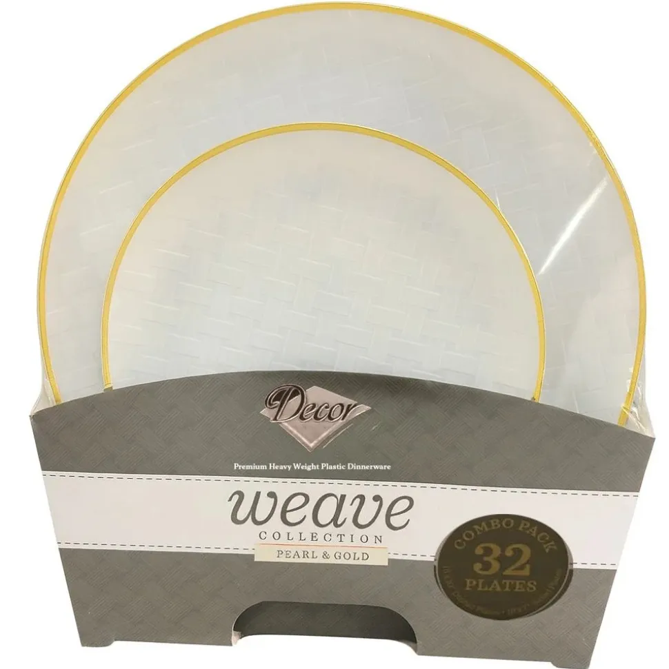 32 ASSIETTES RÉUTILISABLES WEAVE BLANC PERLÉ
