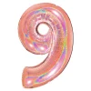 BALLON ALU CHIFFRE 9 102CM OR ROSE HOLOGRAPHIQUE