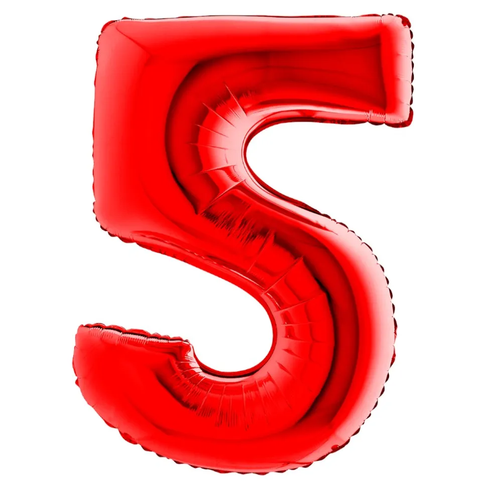 BALLON ALUMINIUM CHIFFRE 5 102CM ROUGE