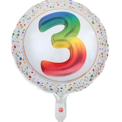 BALLON ALUMINIUM CHIFFRE 3 ÂGE 45CM MULTICOLORE