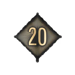 BALLON ALUMINIUM FORME LOSANGE 20ANS OR 46CM NOIR