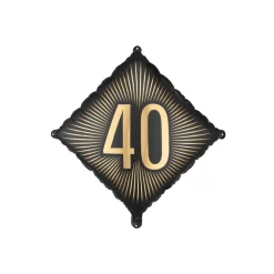BALLON ALUMINIUM FORME LOSANGE 40ANS OR 46CM NOIR