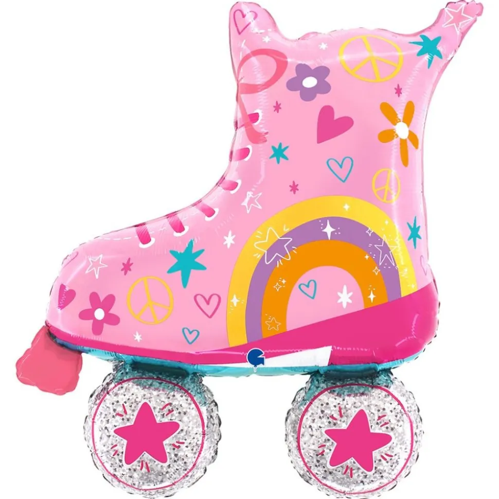 BALLON ALUMINIUM FORME PATIN HIPPIE 66X69CM ROSE