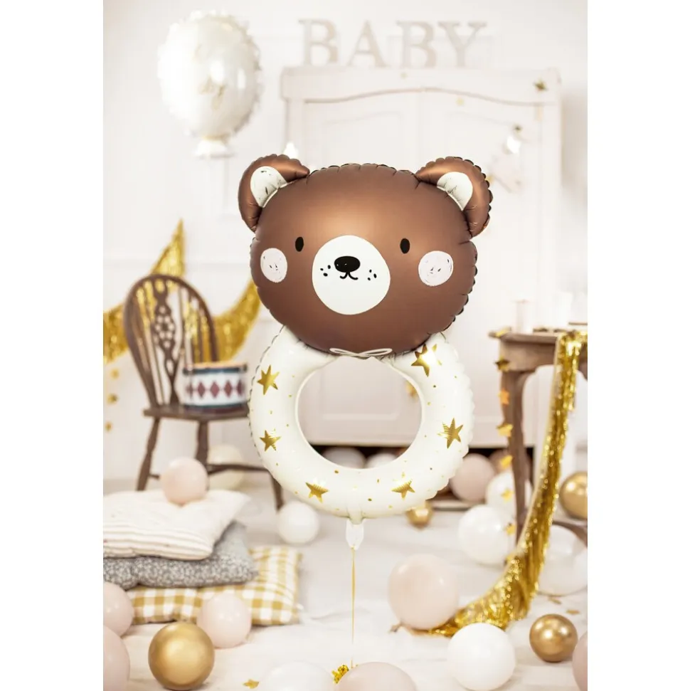 BALLON ALUMINIUM HOCHET OURS 45X67CM MARRON