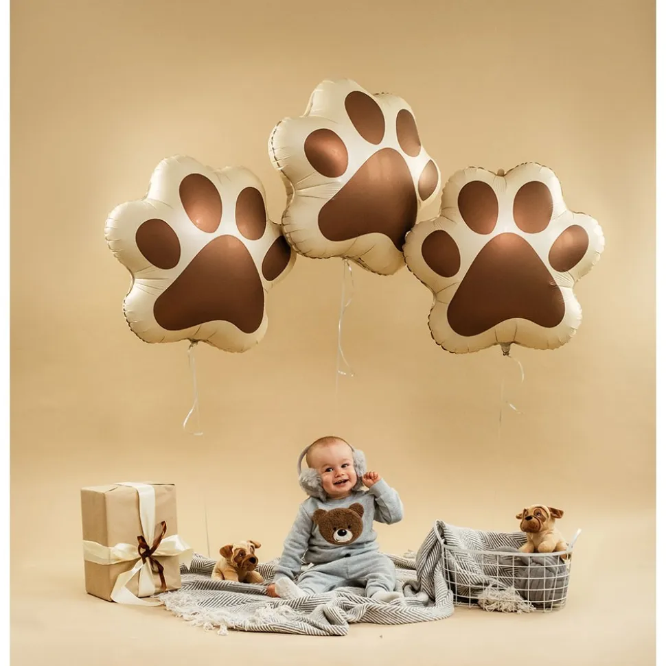 BALLON ALUMINIUM PATTE DE CHIEN 60X56CM MARRON