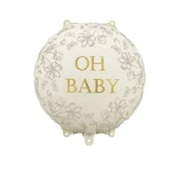 BALLON ALUMINIUM ROND OH BABY FLORAL 35CM BEIGE