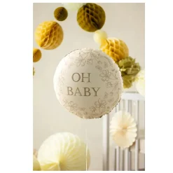 BALLON ALUMINIUM ROND OH BABY FLORAL 35CM BEIGE